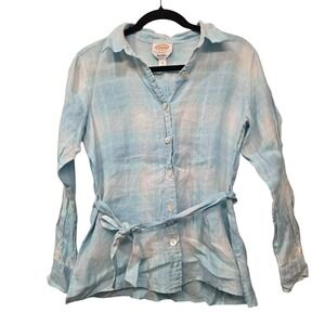 Talbots Petites 100% Irish Linen Tie Waist Blouse 10P Coastal cottagecore Preppy